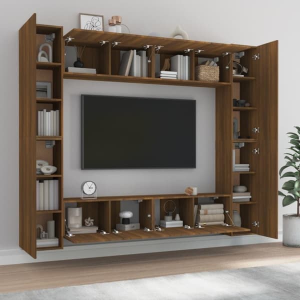 vidaXL TV-skapsett 8 deler brun eik konstruert tre