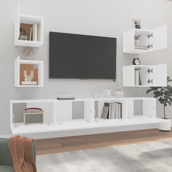 vidaXL TV-skapsett 6 deler hvit konstruert tre