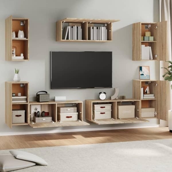 vidaXL TV-skapsett 7 deler sonoma eik konstruert tre