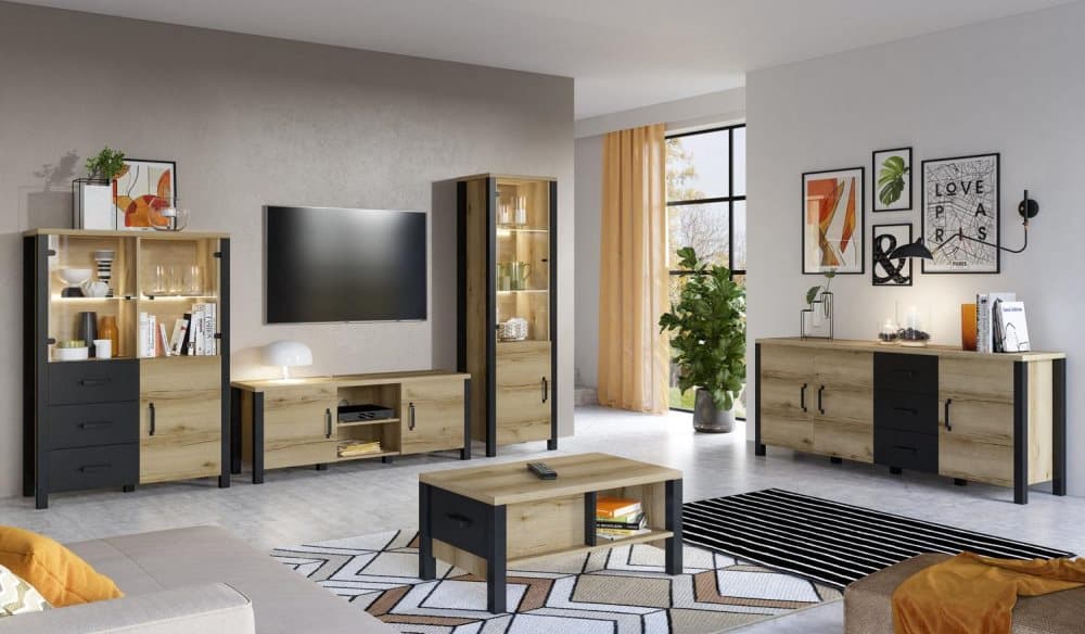 OLIN 320 TV-MEDIAMÖBELSET SVART / SONOMA