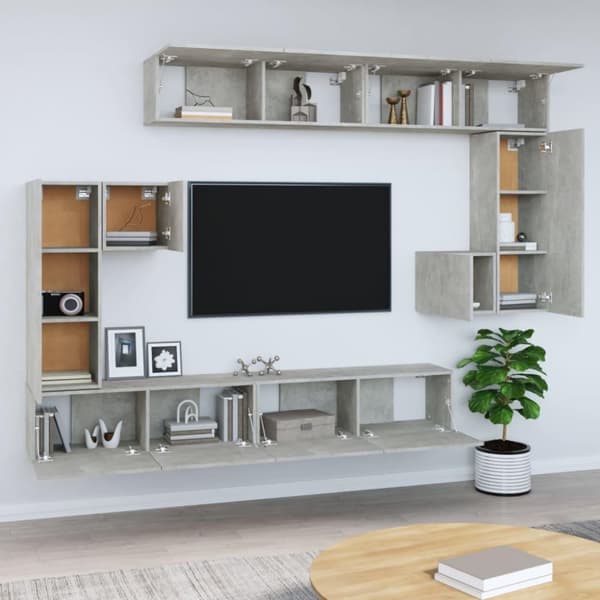 vidaXL væghængt tv-bord 37x37x72 cm konstrueret træ betongrå