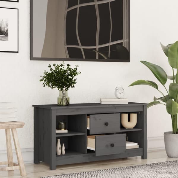 vidaXL Tv-bänk grå 103x36,5x52 cm massiv furu