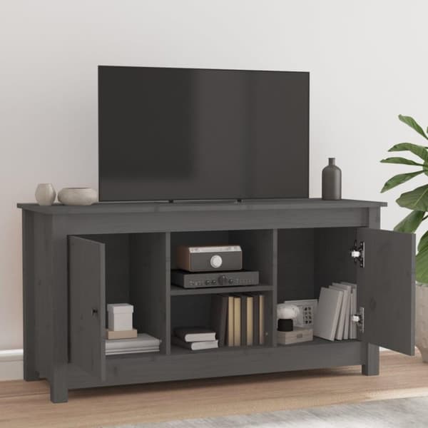 vidaXL Tv-bänk grå 103x36,5x52 cm massiv furu