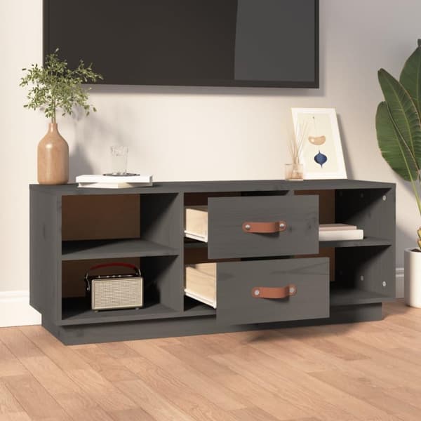 vidaXL TV-benk grå 100x34x40 cm heltre furu