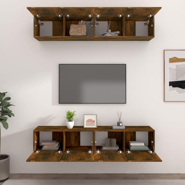 vidaXL TV-benker 4 stk røkt eik 80x30x30 cm konstruert tre