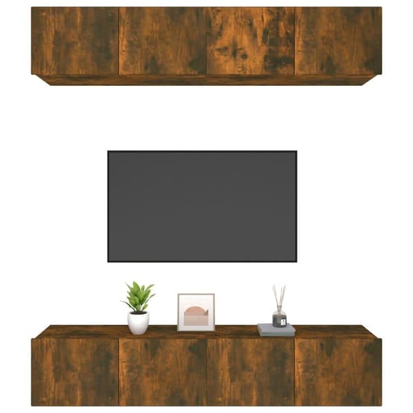 vidaXL TV-benker 4 stk røkt eik 80x30x30 cm konstruert tre