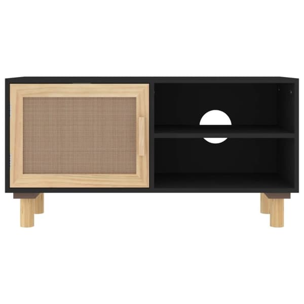 vidaXL Tv-bänk svart 80x30x40 cm massiv furu och naturlig rotting