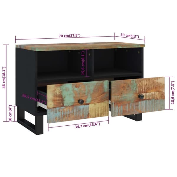vidaXL tv-bord 70x33x46cm massivt genbrugstræ