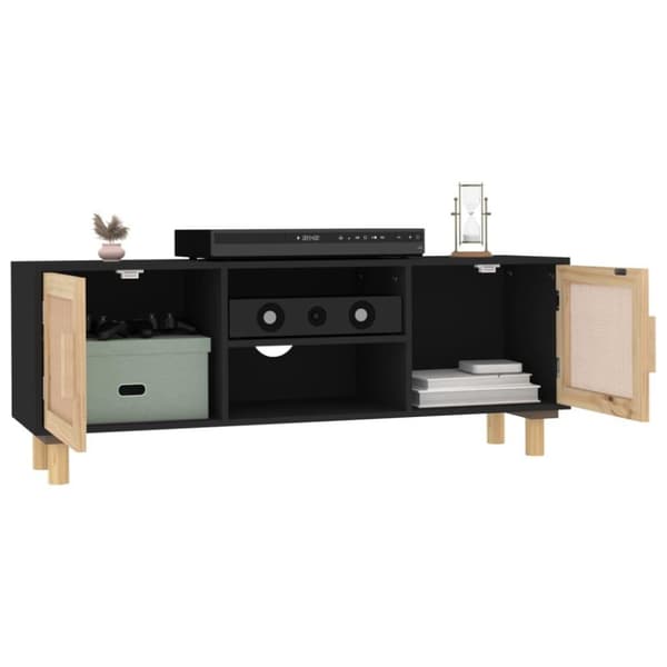 vidaXL tv-bord 105x30x40 cm massivt fyrretræ og naturlig rattan sort