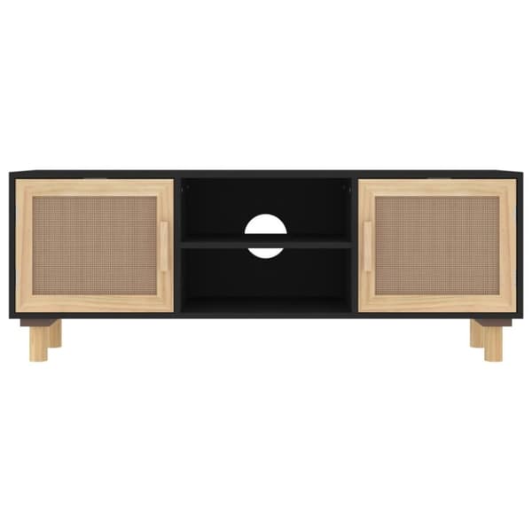 vidaXL tv-bord 105x30x40 cm massivt fyrretræ og naturlig rattan sort