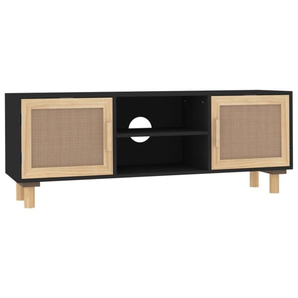 vidaXL tv-bord 105x30x40 cm massivt fyrretræ og naturlig rattan sort