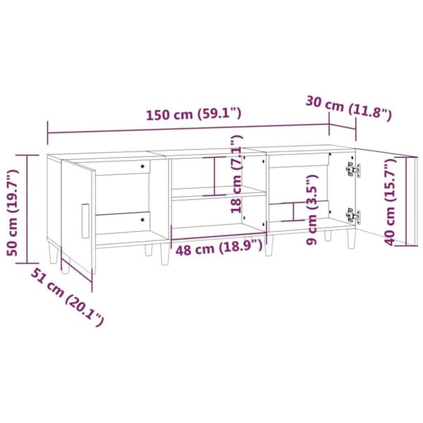 vidaXL TV-benk betonggrå 150x30x50 cm konstruert tre