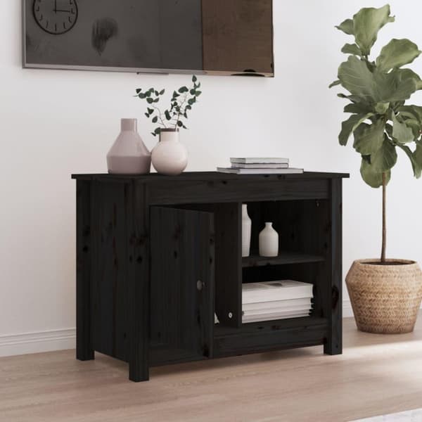 vidaXL tv-bord 70x36,5x52 cm massivt fyrretræ sort
