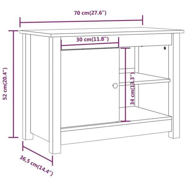 vidaXL tv-bord 70x36,5x52 cm massivt fyrretræ sort