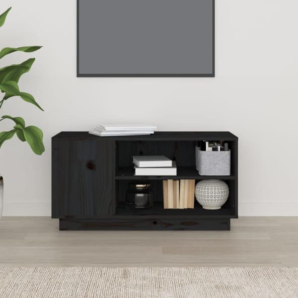vidaXL tv-bord 80x35x40,5 cm massivt fyrretræ sort