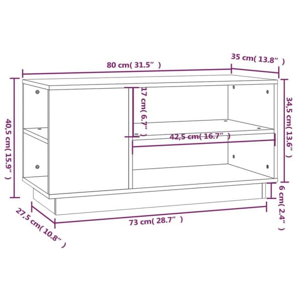 vidaXL TV-benk grå 80x35x40,5 cm heltre furu