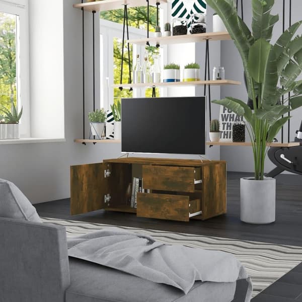 vidaXL tv-bord 80x34x36 cm konstrueret træ røget egetræsfarve