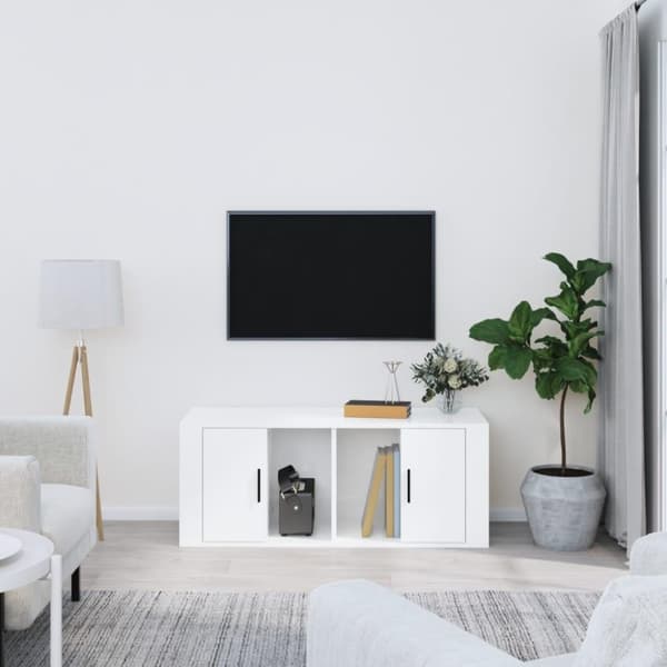vidaXL tv-bord 100x35x40 cm konstrueret træ hvid højglans