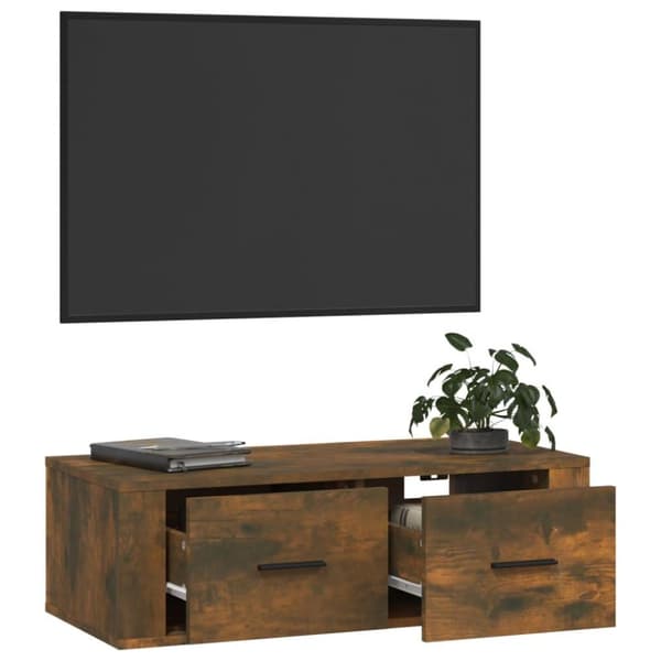 vidaXL Seinäkiinnitettävä TV-taso savutammi 80x36x25 cm tekninen puu