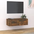 Pikkukuva 2 / 11: vidaXL Seinäkiinnitettävä TV-taso savutammi 80x36x25 cm tekninen puu