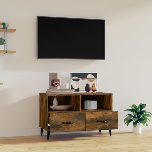 vidaXL tv-bord 80x36x50 cm konstrueret træ røget egetræsfarve