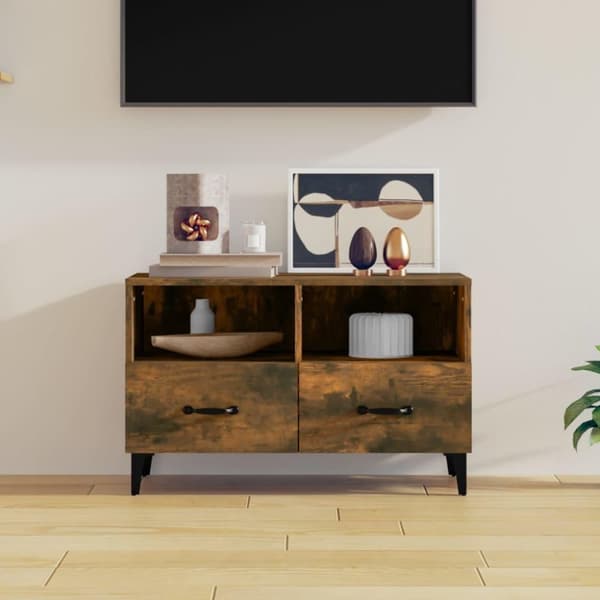 vidaXL tv-bord 80x36x50 cm konstrueret træ røget egetræsfarve