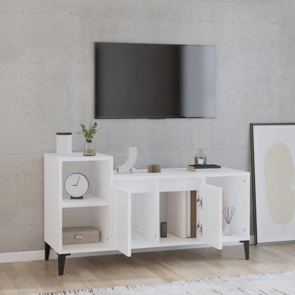 vidaXL Tv-bänk vit högglans 100x35x55 cm konstruerat trä