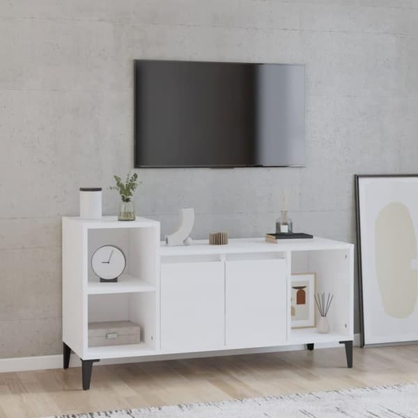 vidaXL Tv-bänk vit högglans 100x35x55 cm konstruerat trä