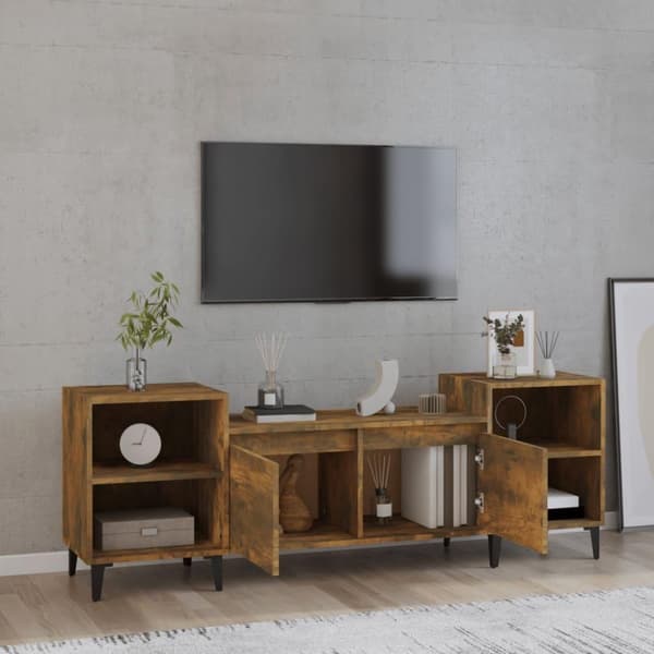 vidaXL Tv-bänk rökfärgad ek 160x35x55 cm konstruerat trä
