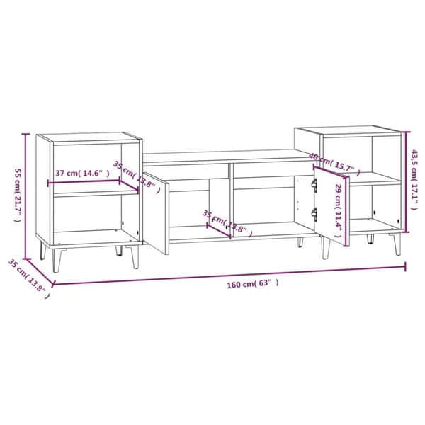 vidaXL Tv-bänk rökfärgad ek 160x35x55 cm konstruerat trä