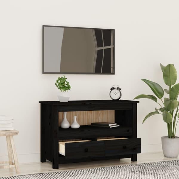 vidaXL TV-benk svart 79x35x52 cm heltre furu