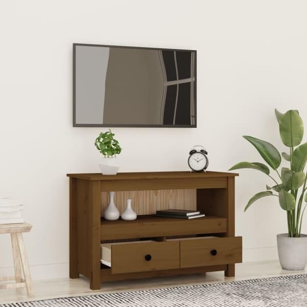 vidaXL TV-benk honningbrun 79x35x52 cm heltre furu