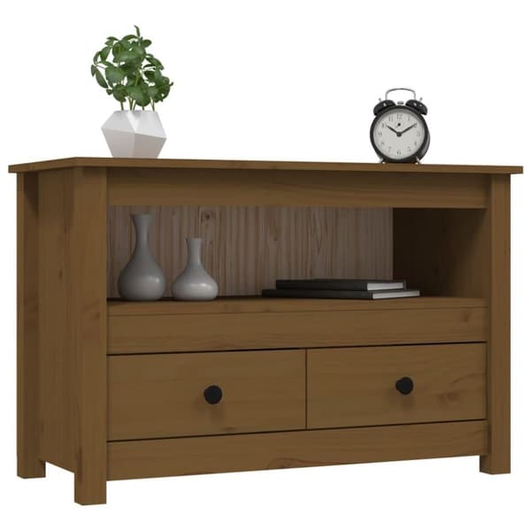 vidaXL TV-benk honningbrun 79x35x52 cm heltre furu