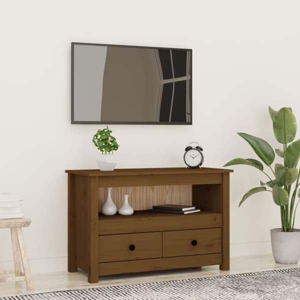 vidaXL TV-benk honningbrun 79x35x52 cm heltre furu