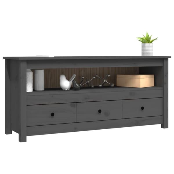 vidaXL Tv-bänk grå 114x35x52 cm massiv furu
