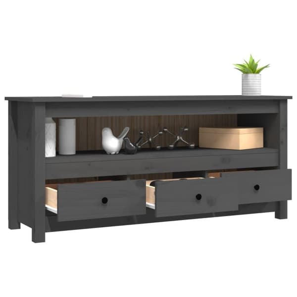 vidaXL Tv-bänk grå 114x35x52 cm massiv furu
