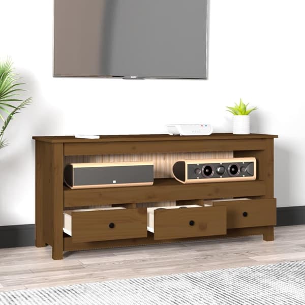 vidaXL TV-taso hunajanruskea 114x35x52 cm täysi mänty