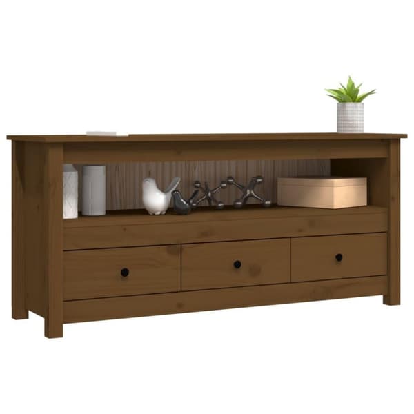 vidaXL TV-taso hunajanruskea 114x35x52 cm täysi mänty