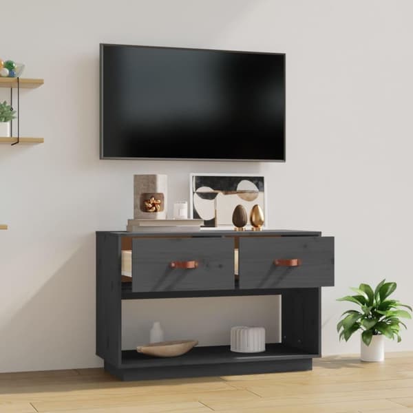 vidaXL TV-benk grå 90x40x60 cm heltre furu