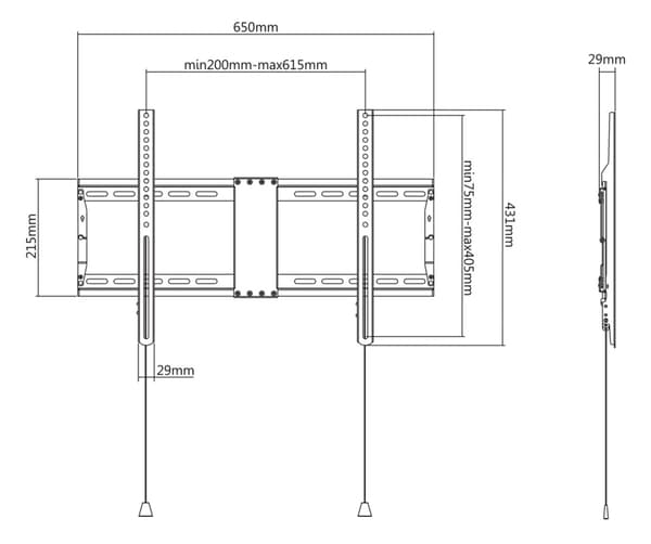 DELTACO Office, kraftig fast sammenleggbart veggfeste, 37"-80", 70kg, 200x200-600x