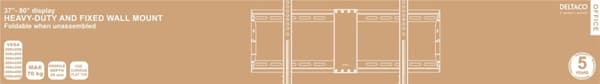 DELTACO Office, kraftig fast sammenleggbart veggfeste, 37"-80", 70kg, 200x200-600x
