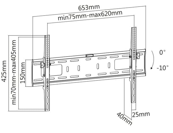 DELTACO er.suuren näytön seinäkiinnike, 37"-70", 50kg, 200x200-600x400
