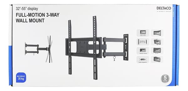 DELTACO, fullbevegelig 3-veis vegg, 32"-55", 35 kg, 200x200-400x400