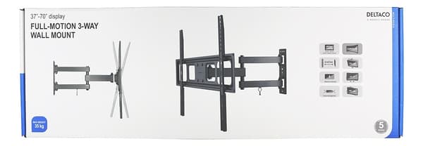DELTACO, fullbevegelig 3-veis vegg, 37"-70", 35 kg, 200x200-600x400