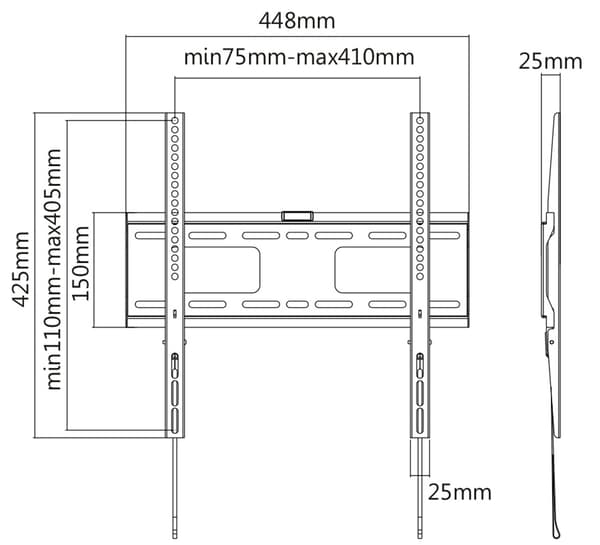 DELTACO, heavy-duty fixed wall, 32"-55", 50kg, 200x200-400x400