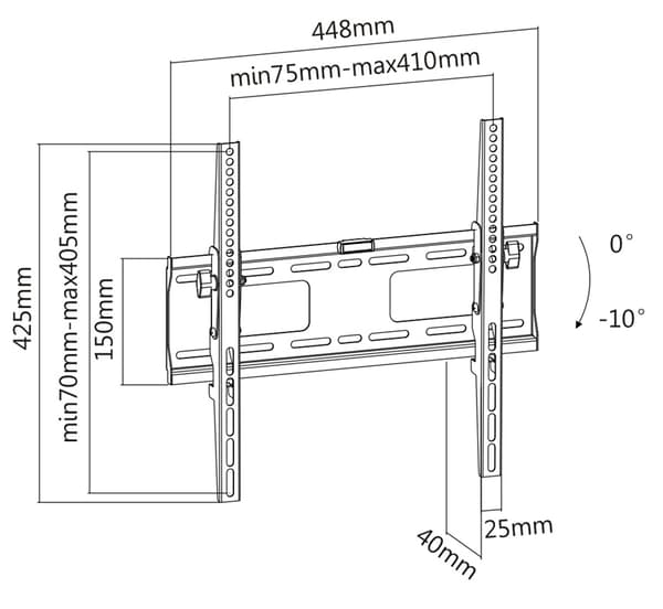 DELTACO, heavy-duty tilt wall, 32"-55", 50kg, 200x200-400x400