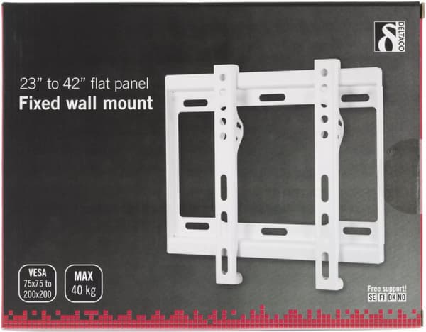 DELTACO Väggfäste, 23"-42", 40 kg, VESA 75x75-200x200mm, vit
