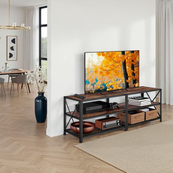 Tv-bord - 141 cm,Industrielt mørkt træ, rustikt