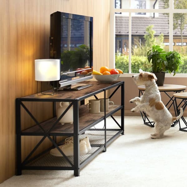 Tv-bord - 141 cm,Industrielt mørkt træ, rustikt