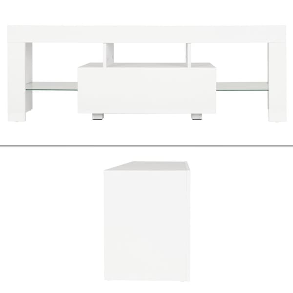 ML-Design Contemporary TV Lowboard TV-teline, jossa on LED Beleuchting televisiolle 130x49x45cm, valkoinen, puuta, lasia hylly, TV kaappi
